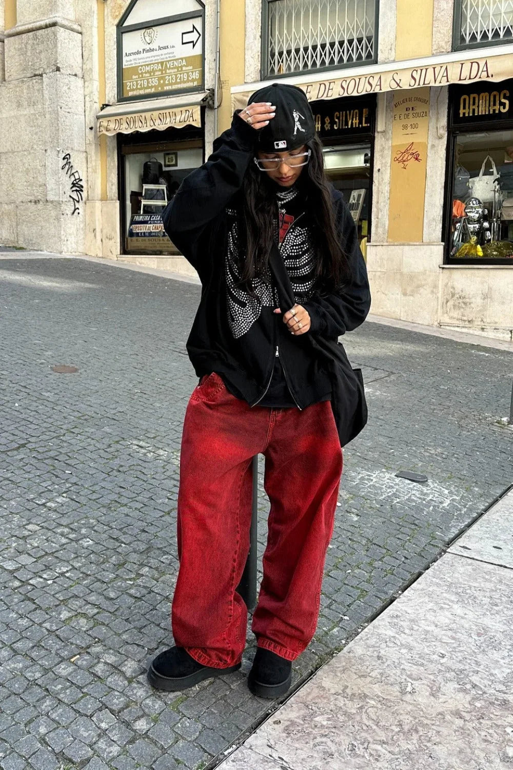 Y2K Gothic Skeleton Rhinestone Hoodie