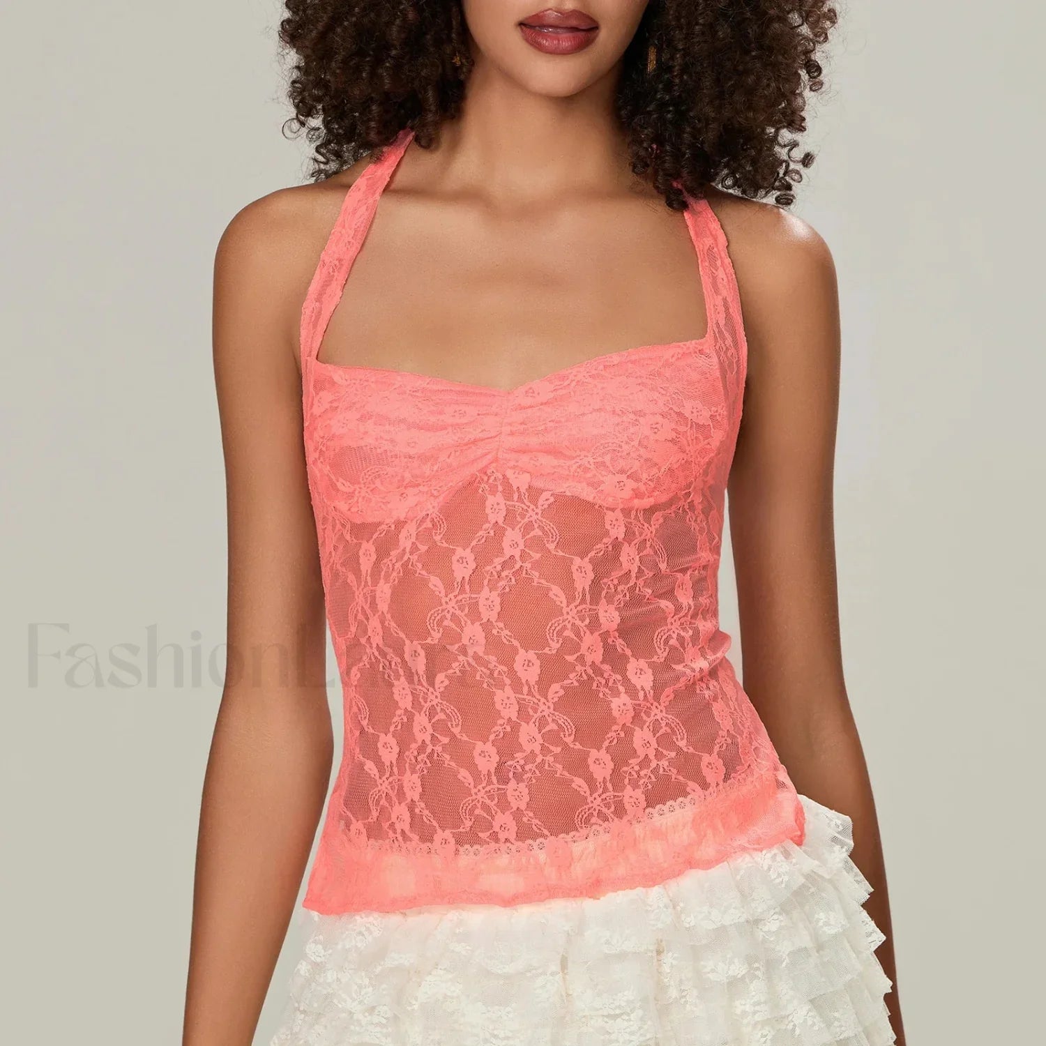 Y2K Lace Camisole Halter Neck Crop Top Two Piece Set Orange / S