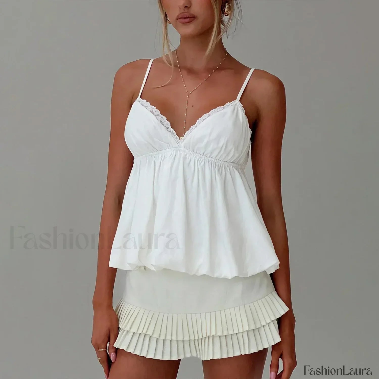 Y2K Lace Trim Flare Crop Top Two Piece Set