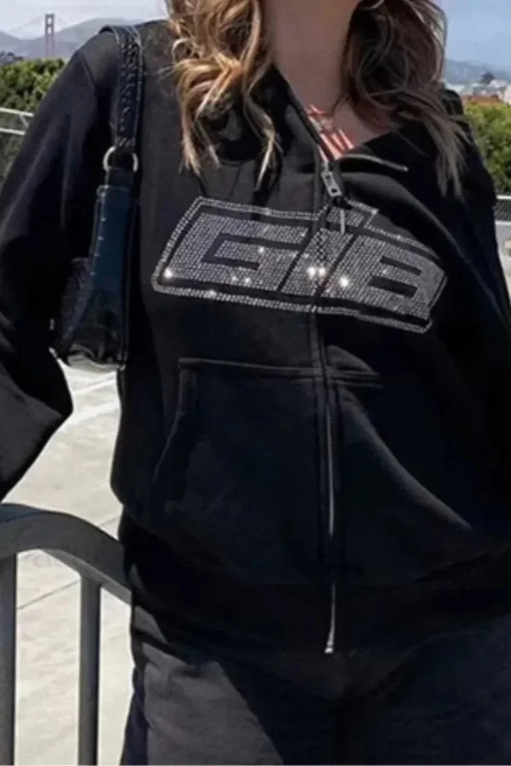Y2K Rhinestone Zip Up Hoodie