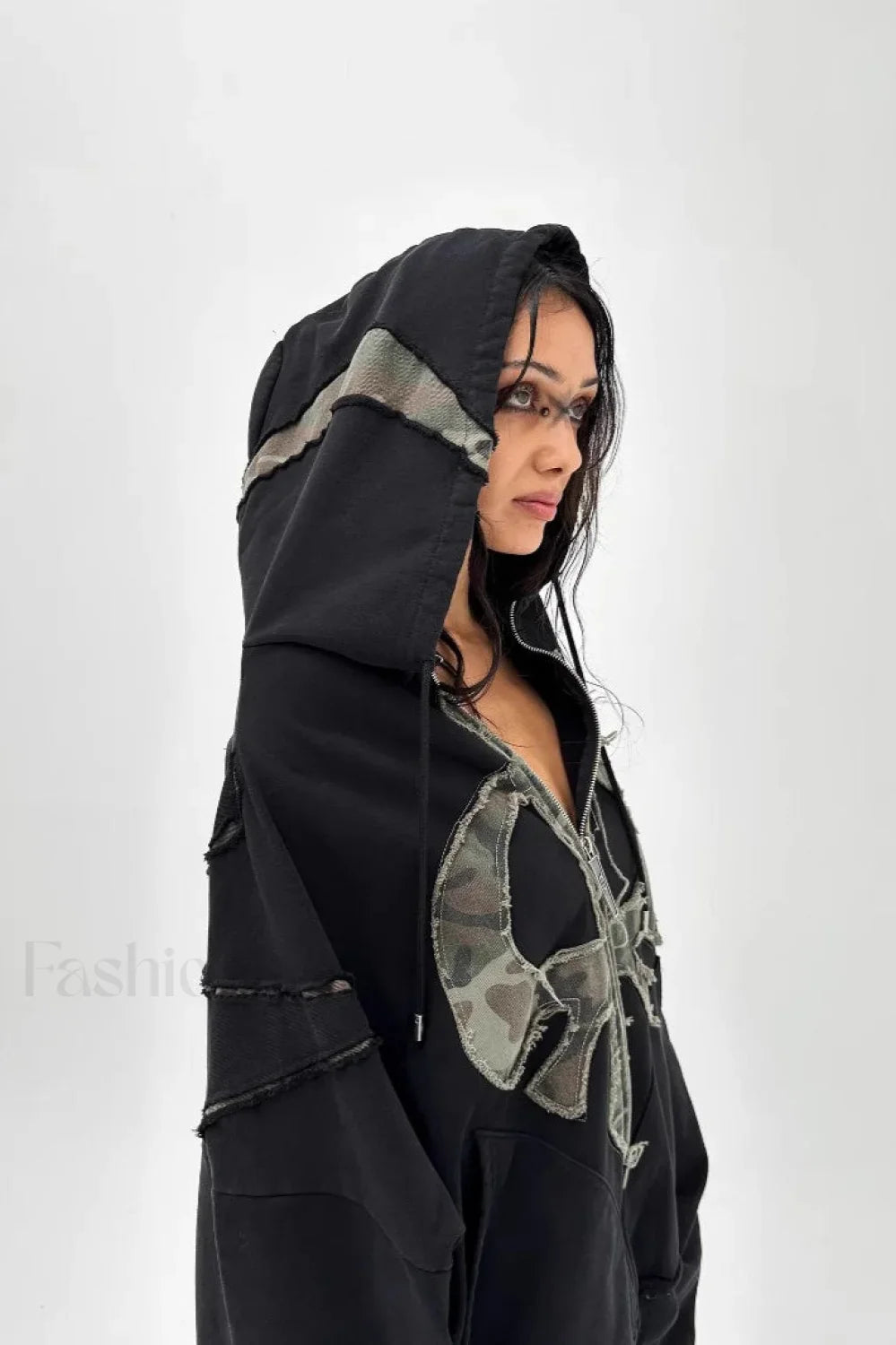 Y2K Street Style Drawstring Patch Hoodie