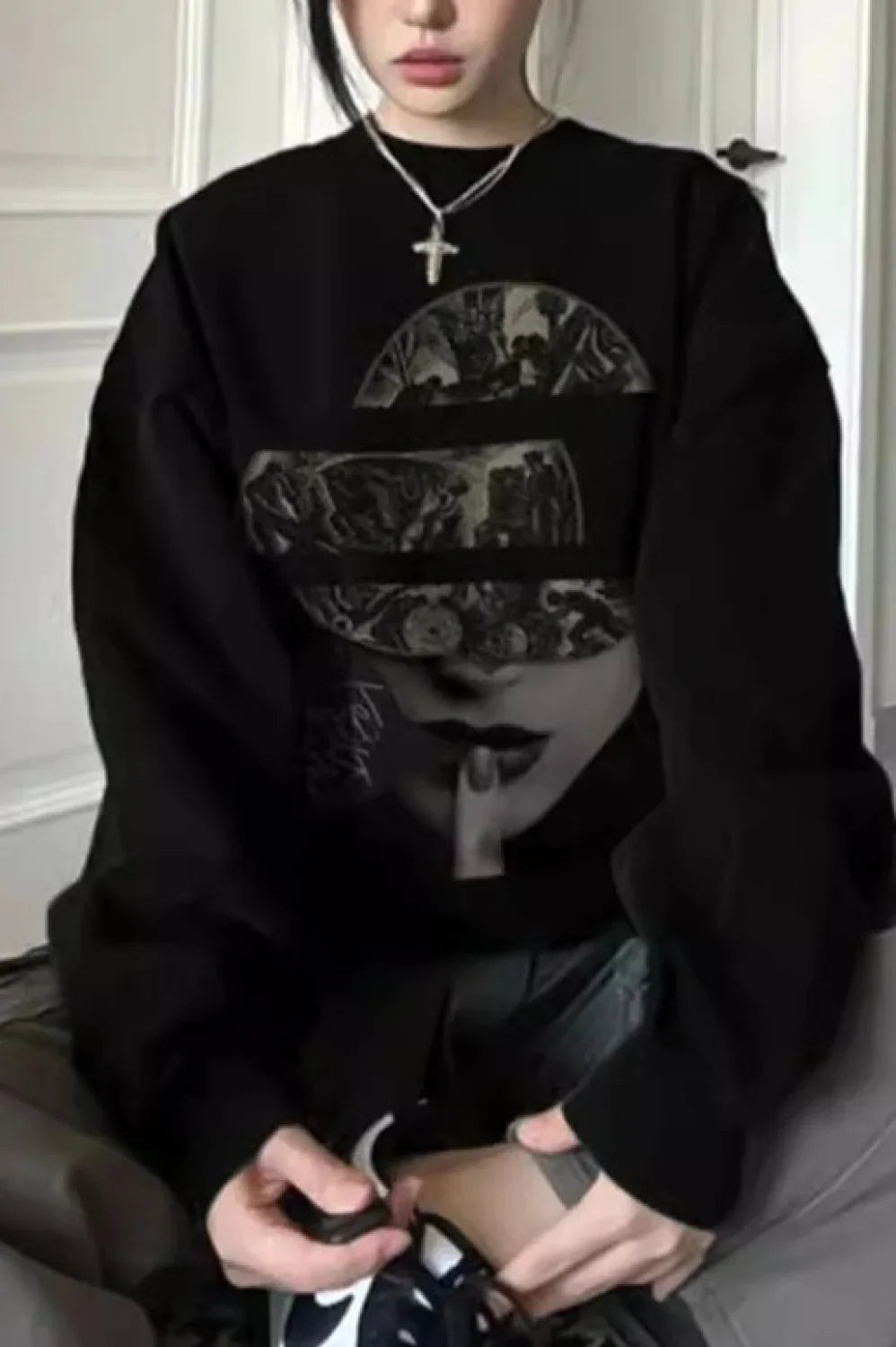 Y2K Street Style Letter Fur Hoodie Black / S