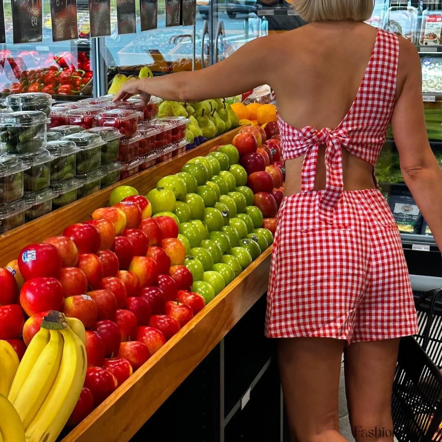 Y2K Vintage Plaid One Shoulder Tank Tops High Waist Shorts Two Piece Set