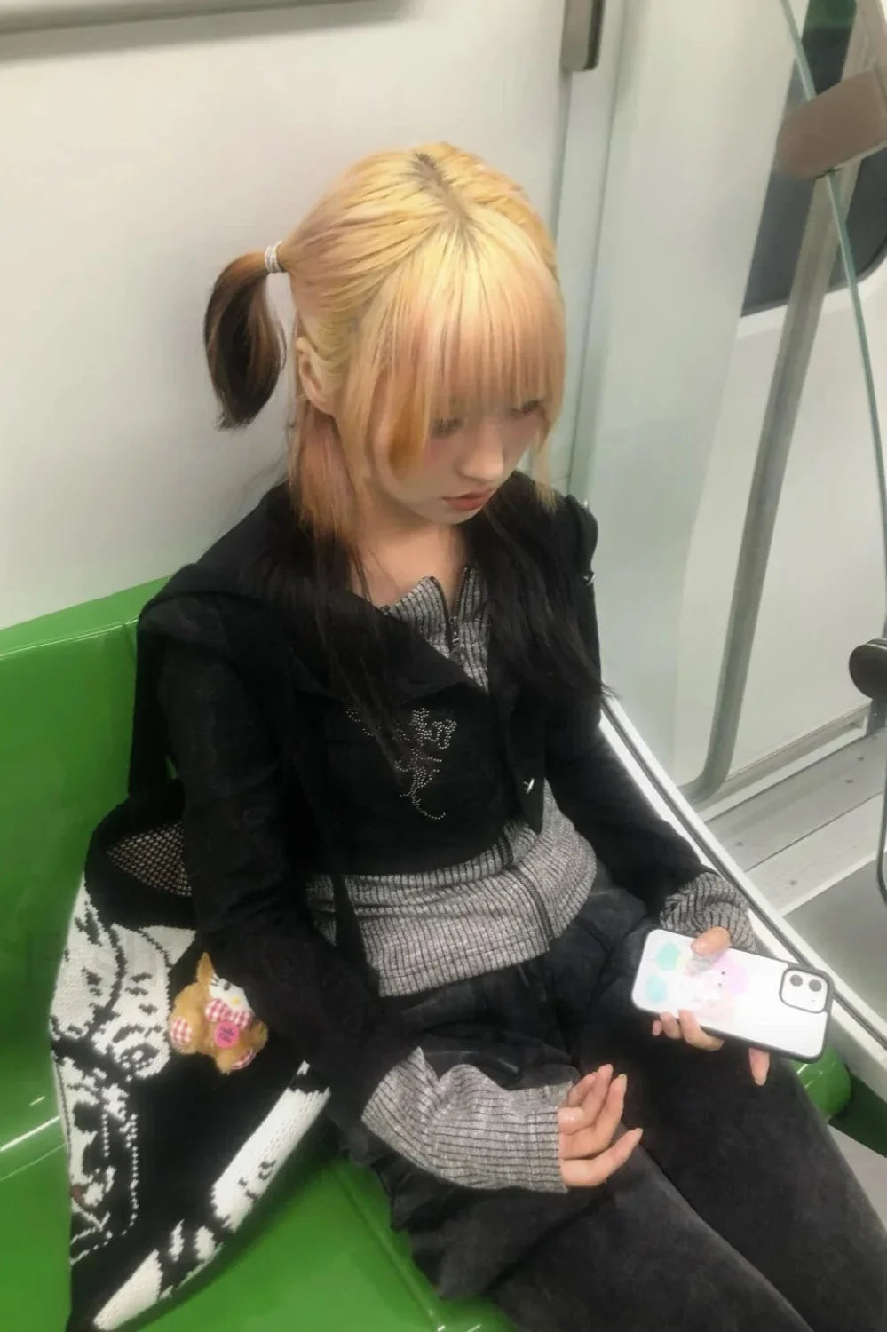 Y2K Zip-Up Knit Hoodie Black / S