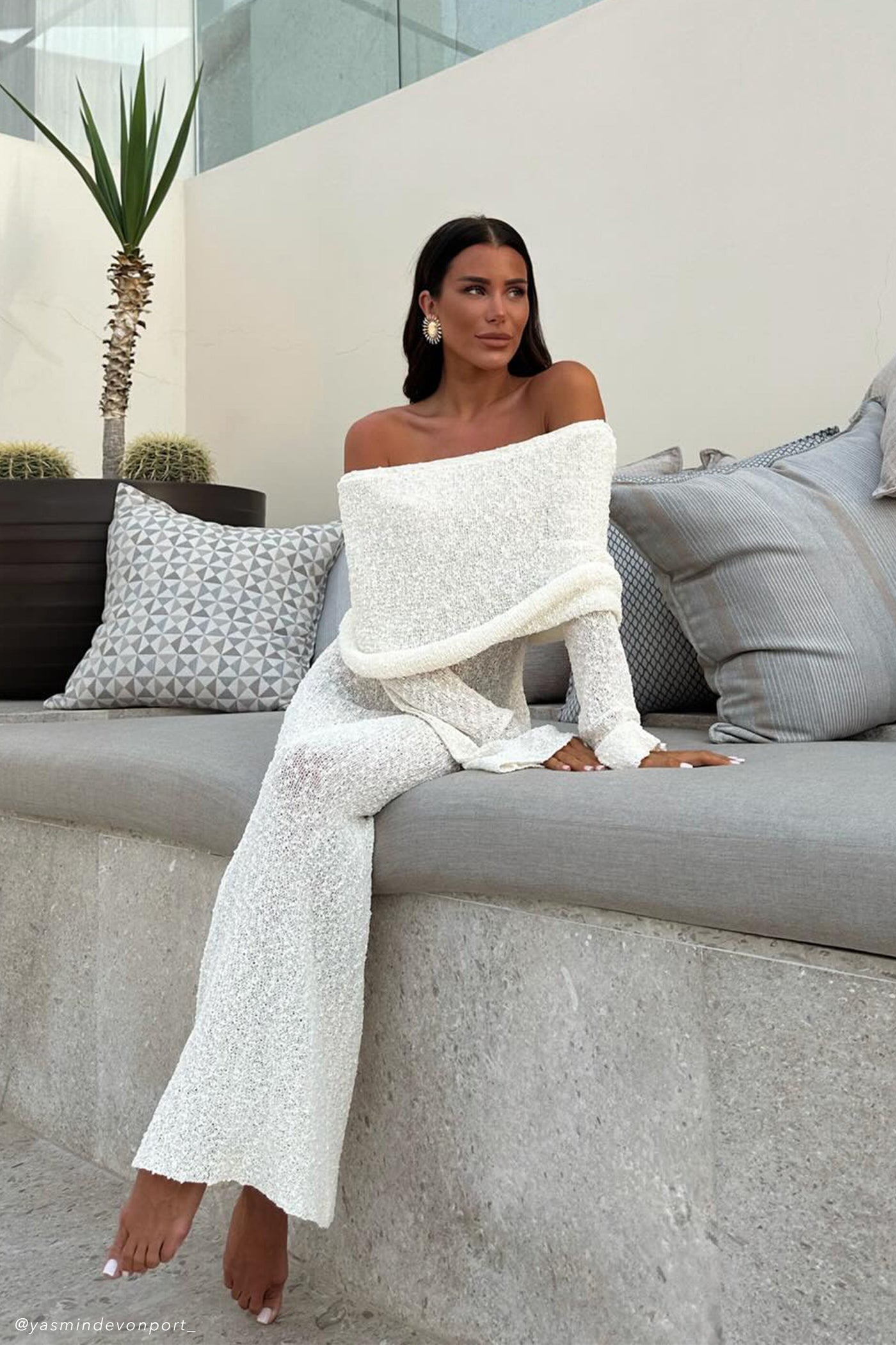 Textured Knit Off Shoulder Long Sleeve Sheer Maxi Dress 7