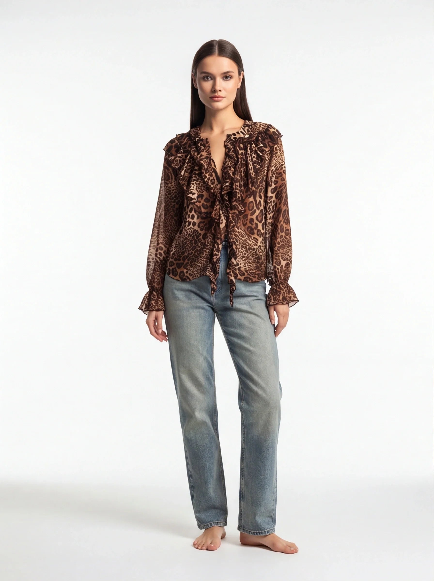 Elegant Lightweight Leopard Print Blouse with Short Sleeves & Breathab