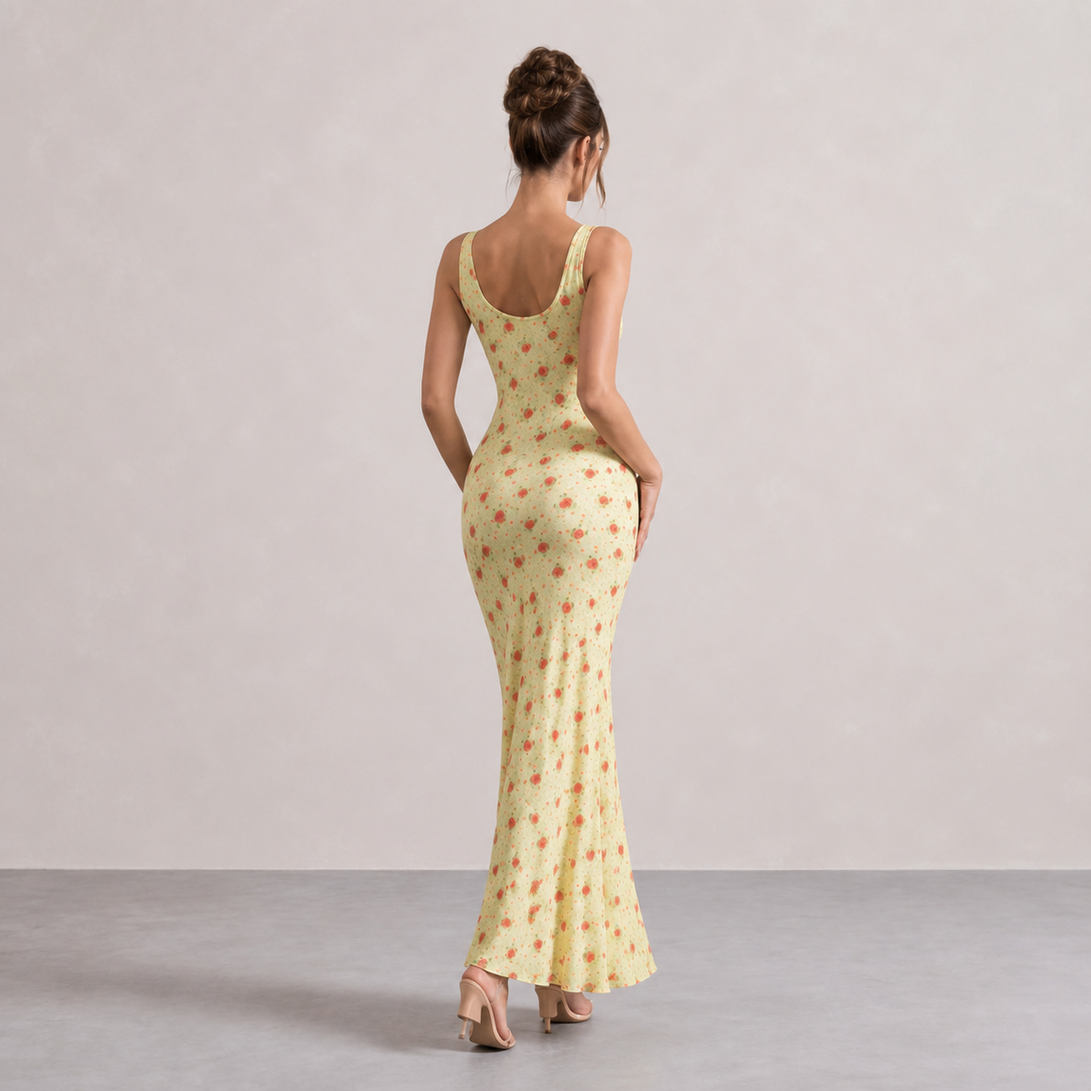 Scoop Neck Floral Print Bodycon Maxi Dress 3