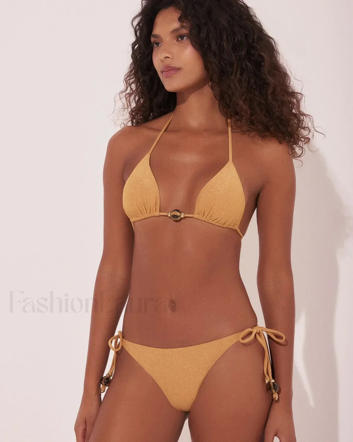 Yellow Adjustable Strap Bikini Set yellow / S
