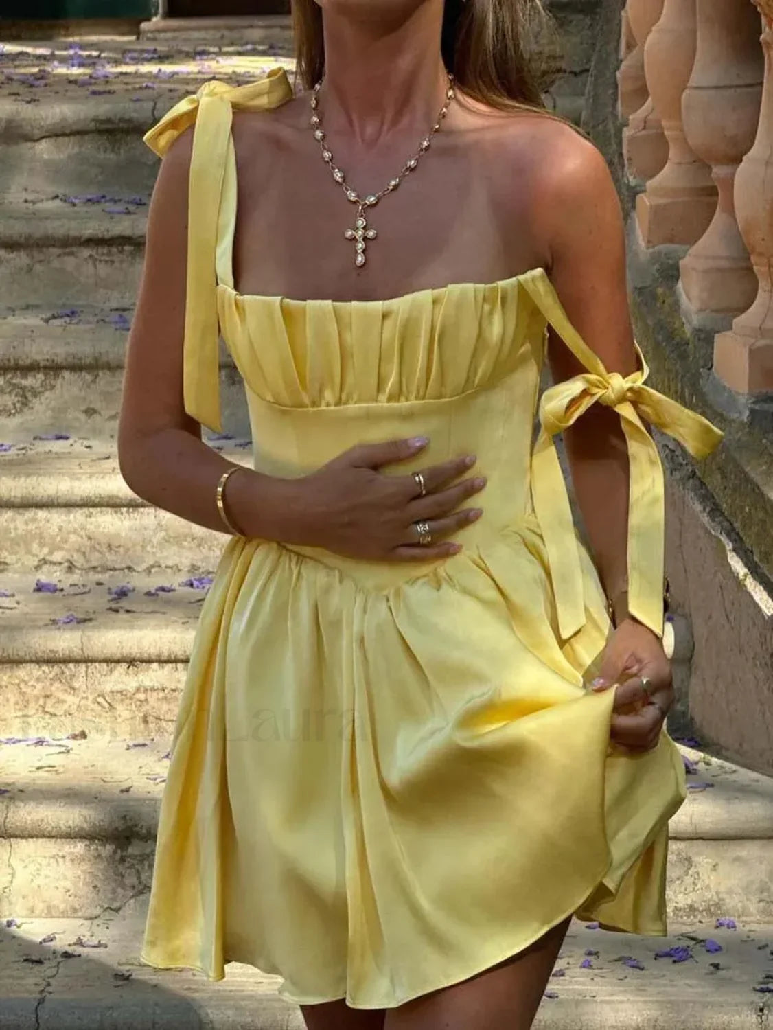 Yellow Slip Open Back Mini Dress