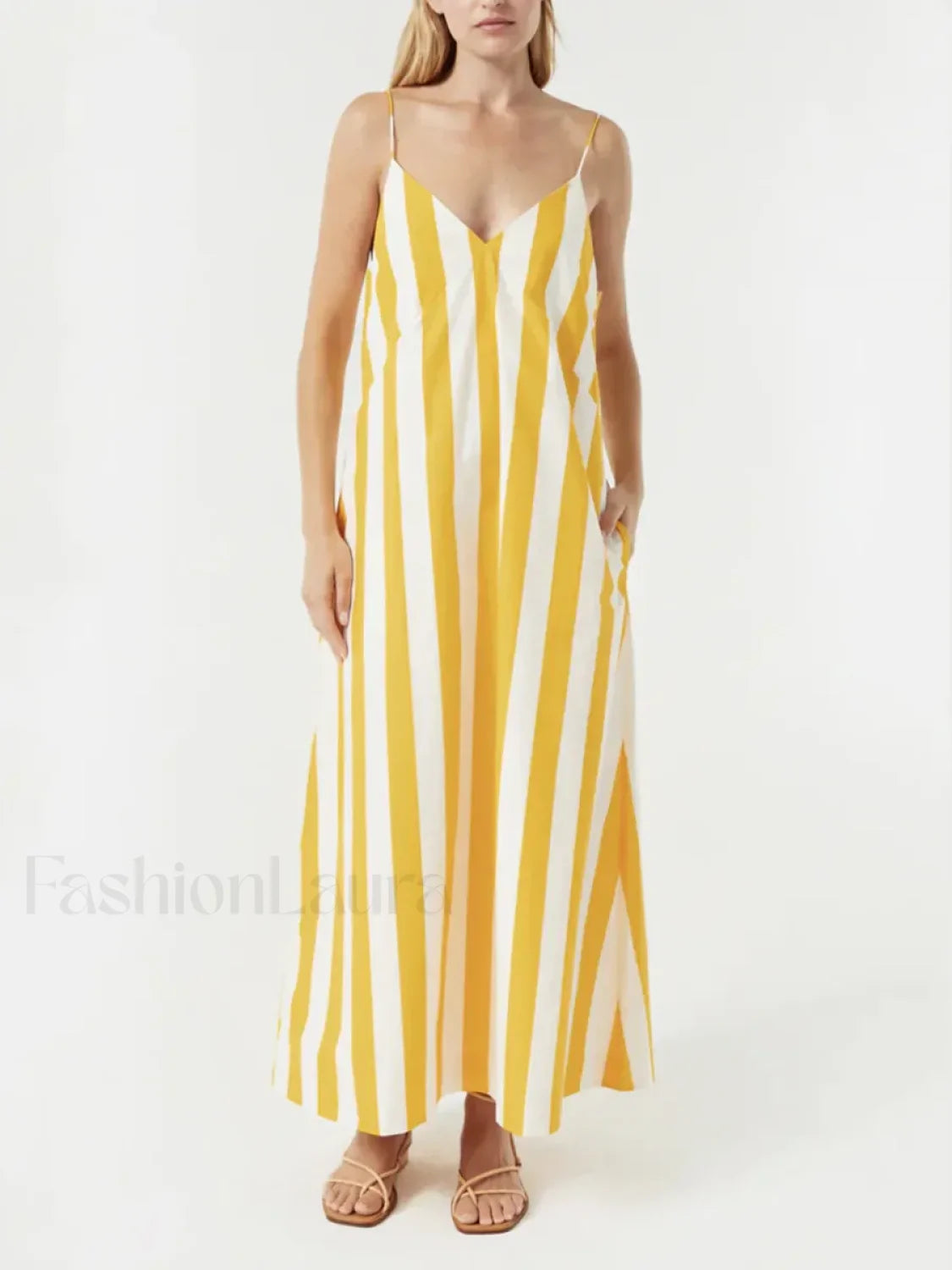 Yellow Striped Pocket Maxi Dress Yellow / S