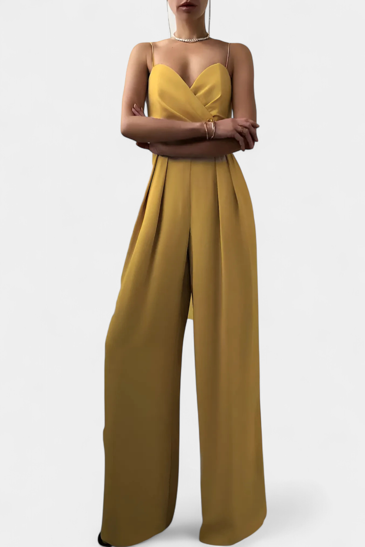 Satin Sweetheart Spaghetti Strap Wide Leg Jumpsuit