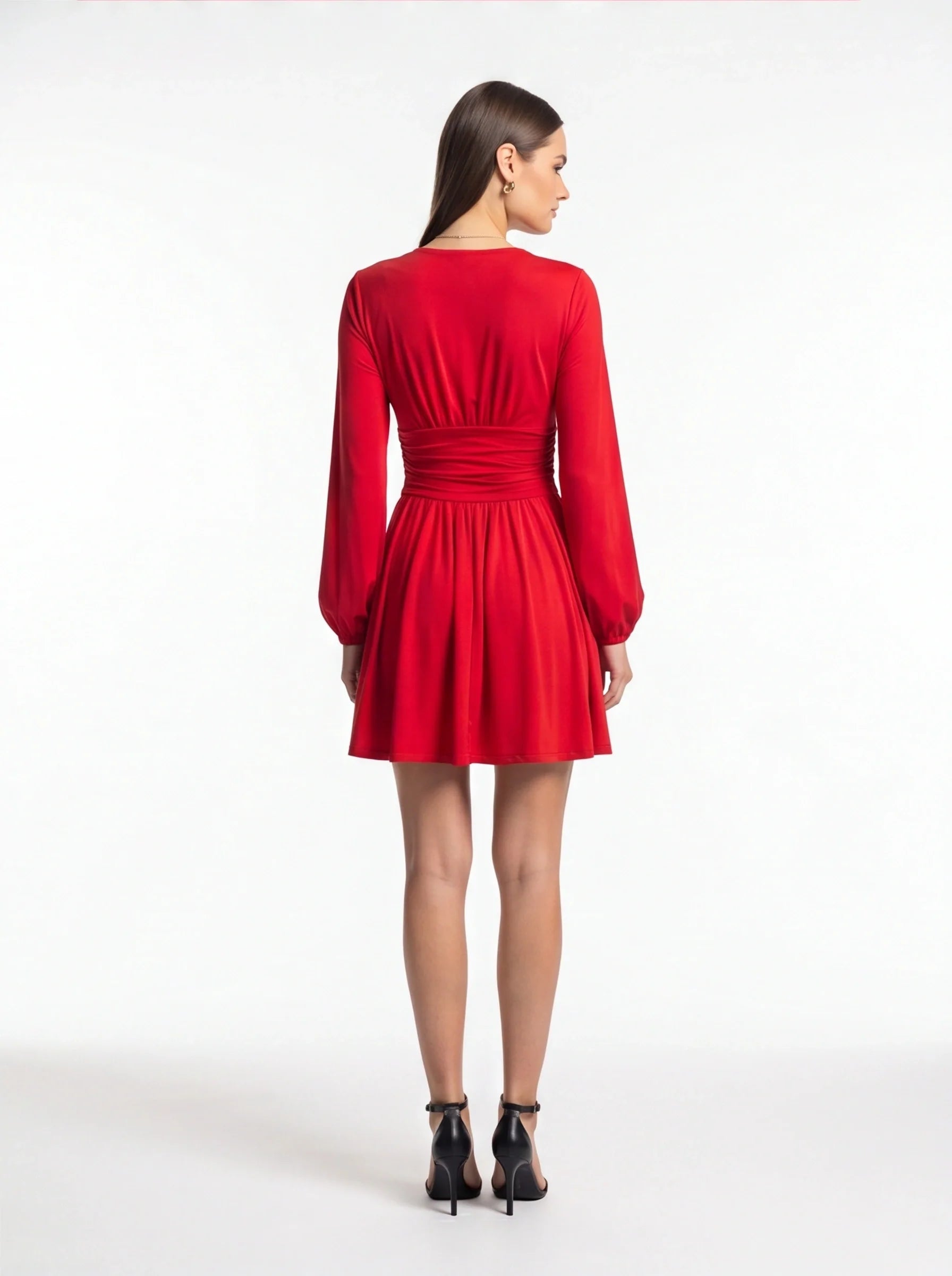 Stylish Flowy A-Line Party Dress with Elegant Sleeves & Pockets