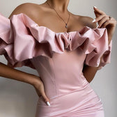 Zari Satin Ruffles Off Shoulder Mini Dress  - Pink 4