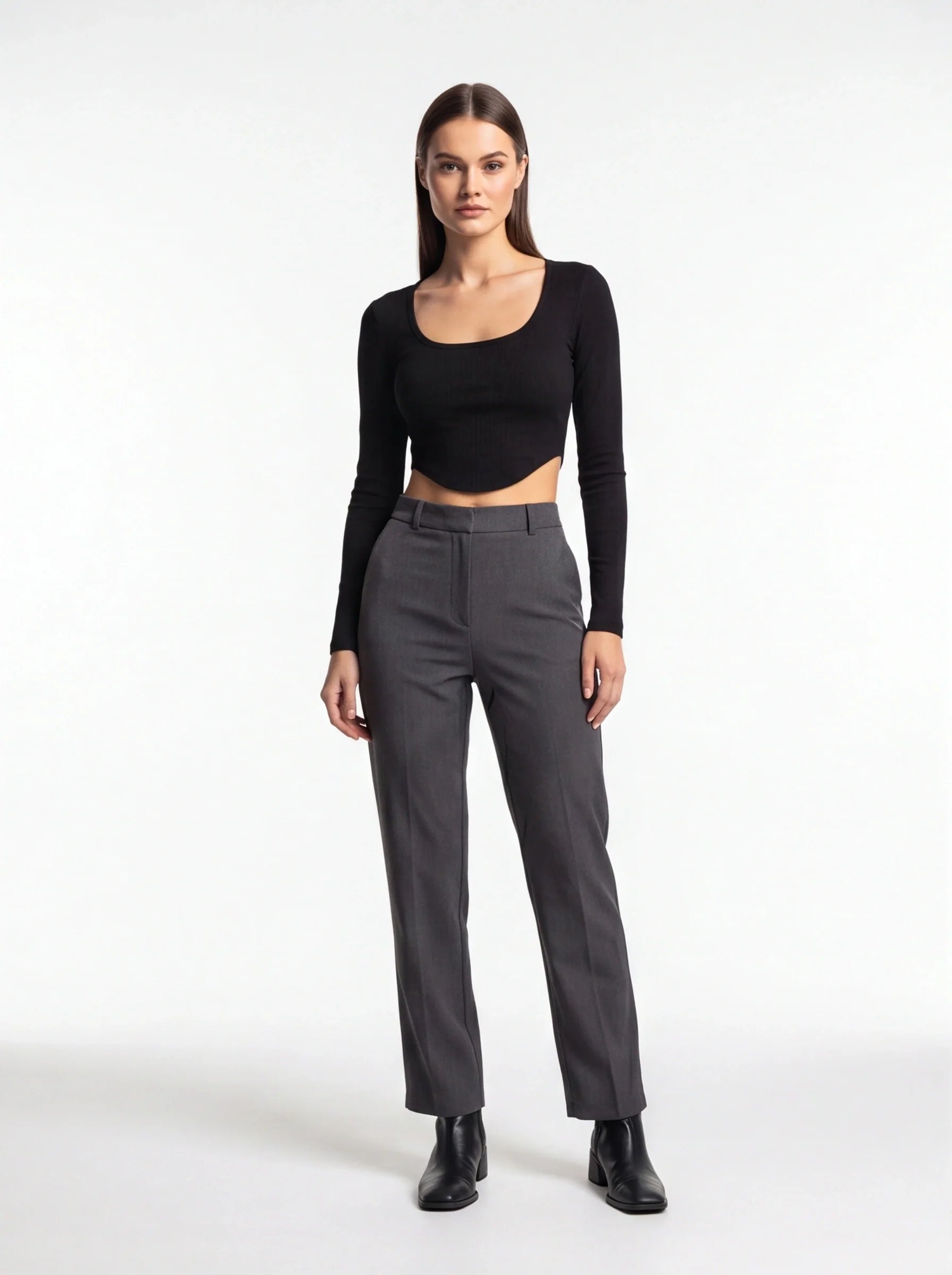 Stylish Ribbed V Neck Crop Top with Comfortable Stretch Fabric