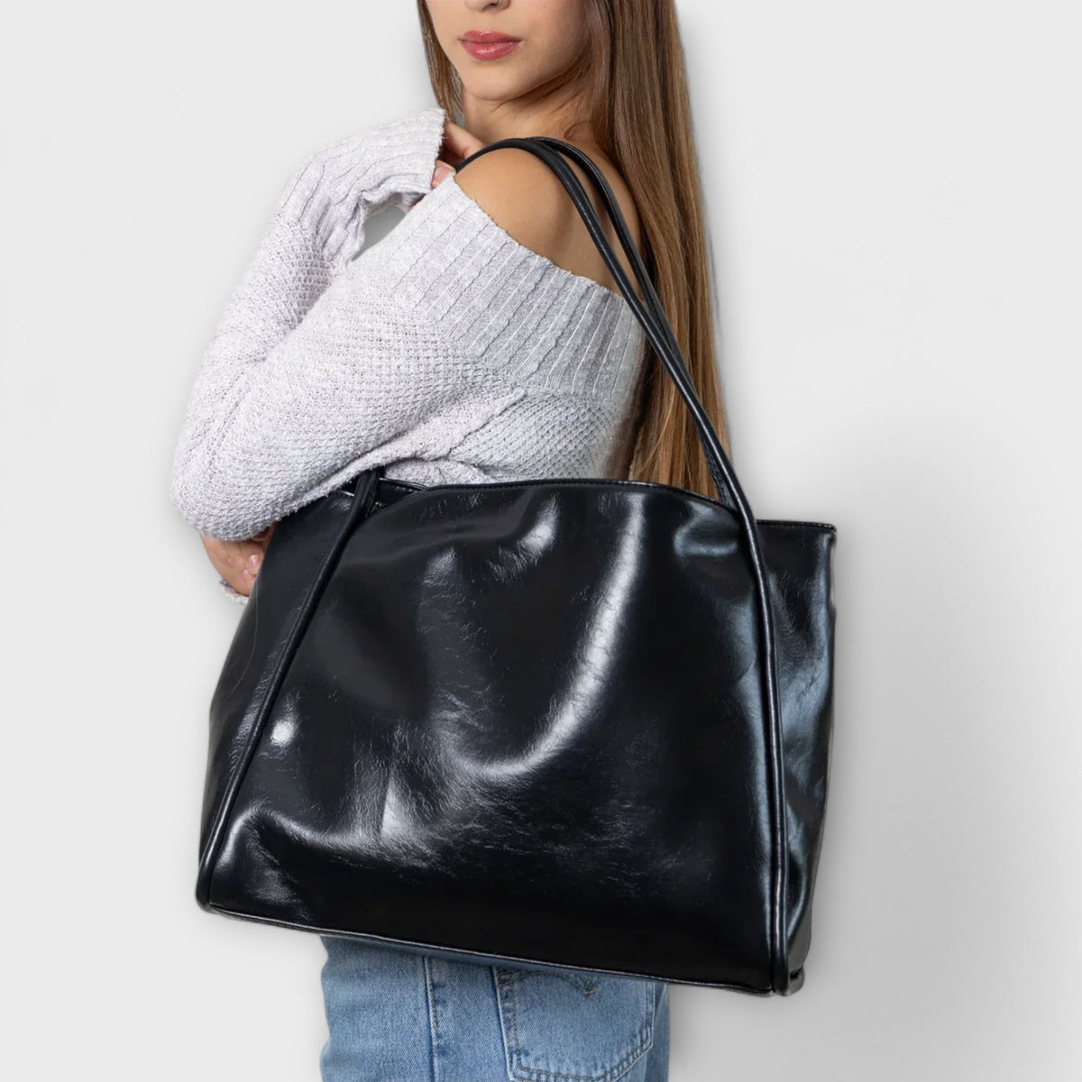 Faux Leather Slouchy Shoulder Tote Bag