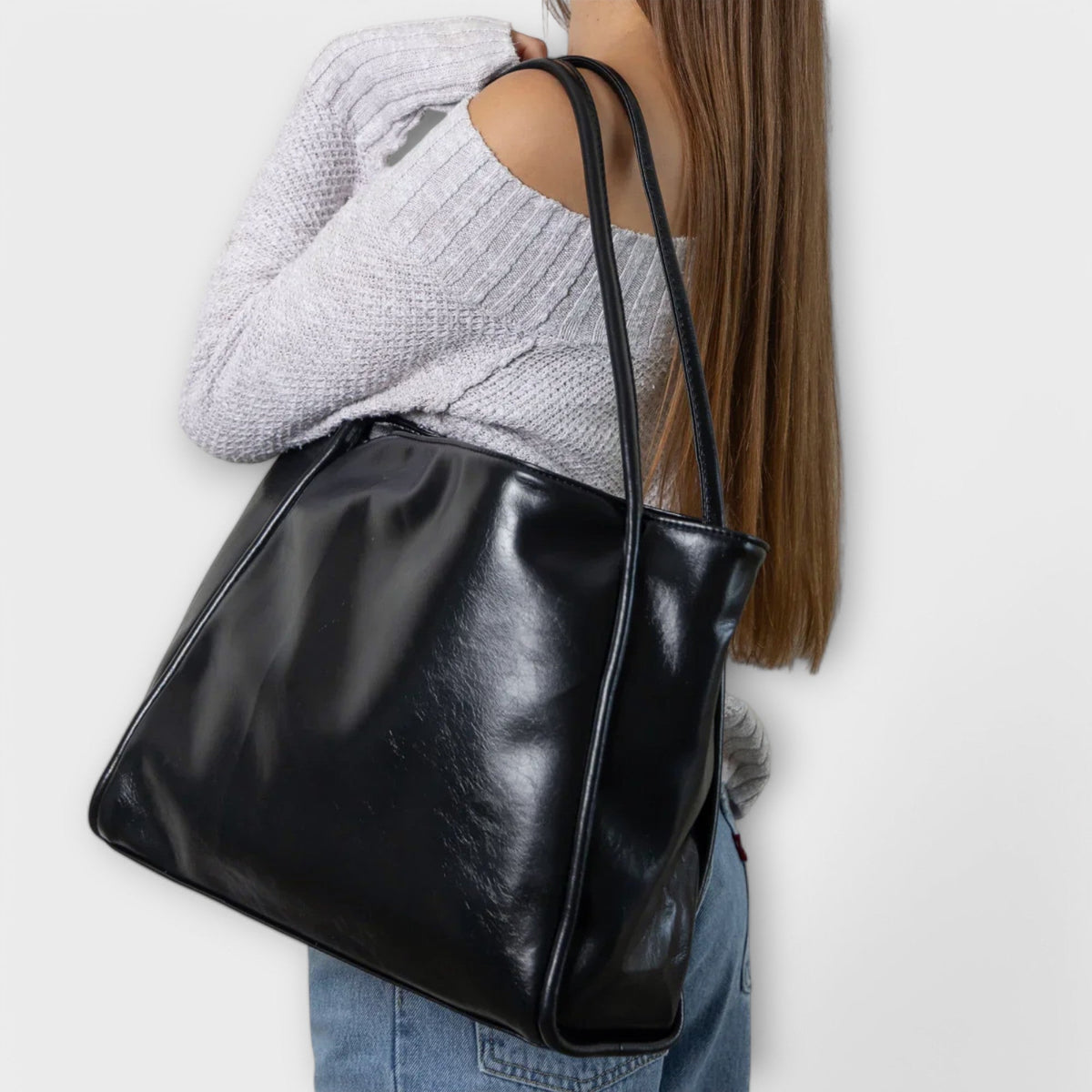 Slouchy Faux Leather Shoulder Tote Bag