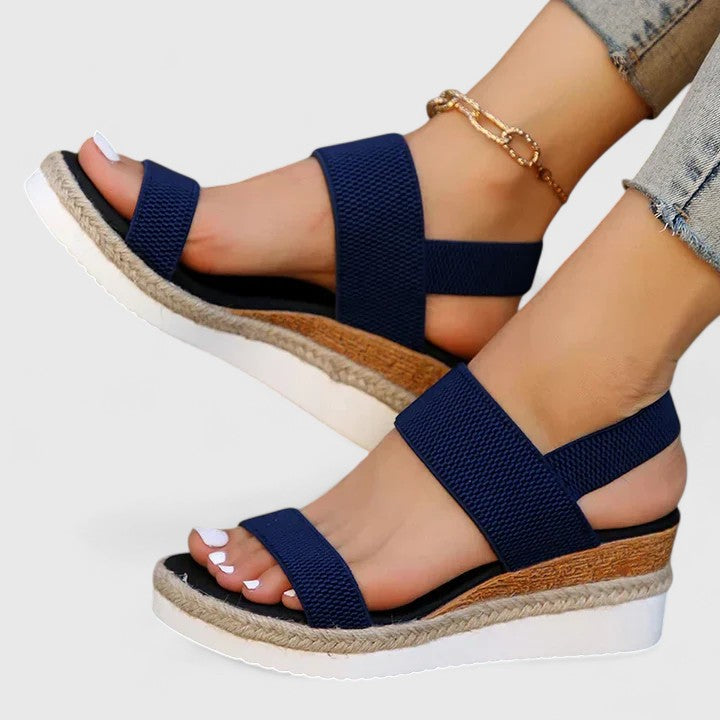 Open Toe Elastic Ankle Strap Espadrille Wedge Sandals 11