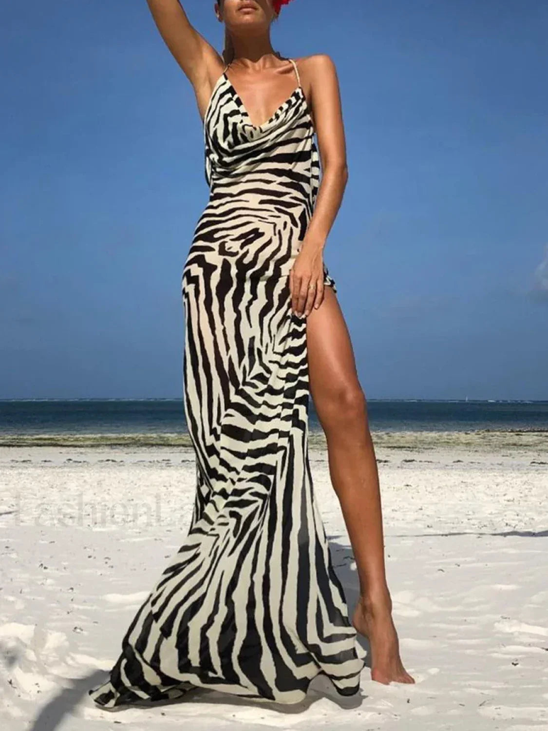 Zebra/Leopard Print Backless Split Cover Ups