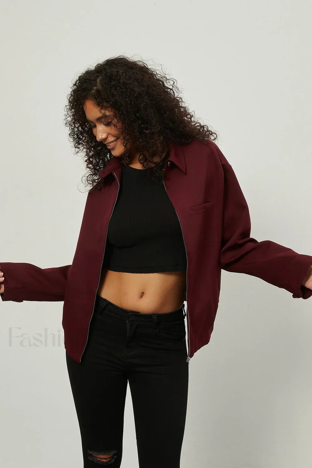 Zip Up Collared Casual Jacket