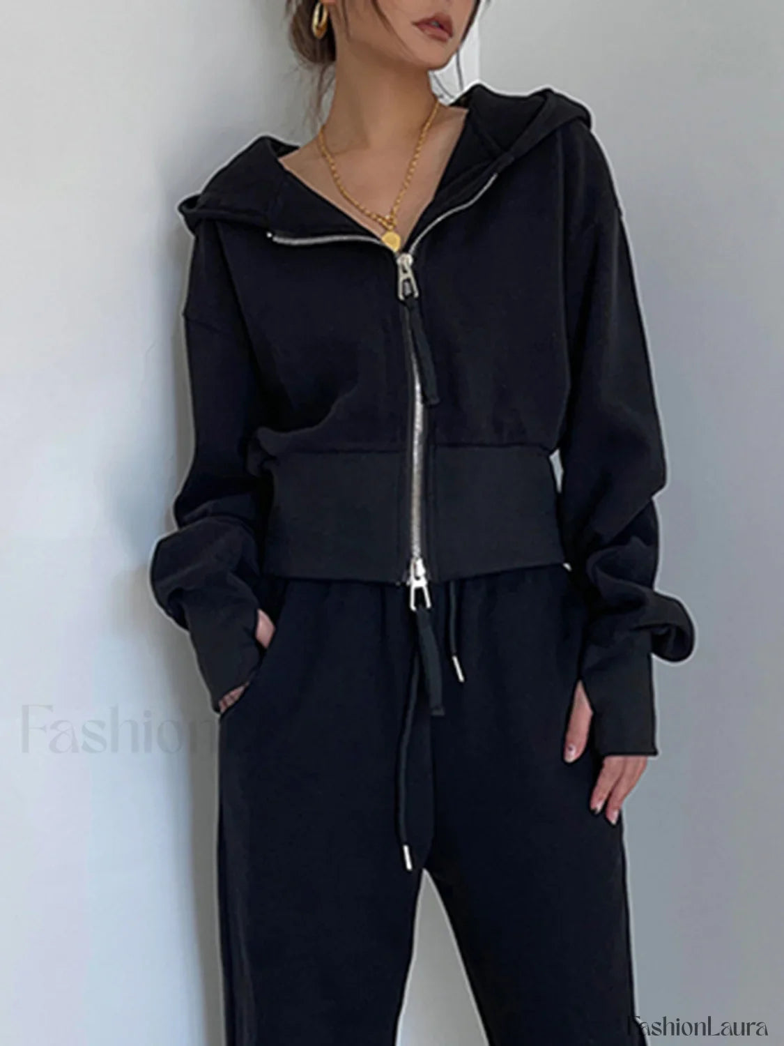 Zip Up Graceful Crop Hoodie
