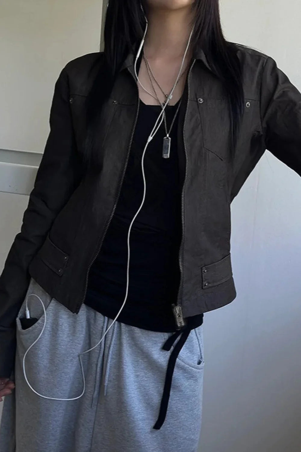 Zip Up Solid Color Utility Jacket