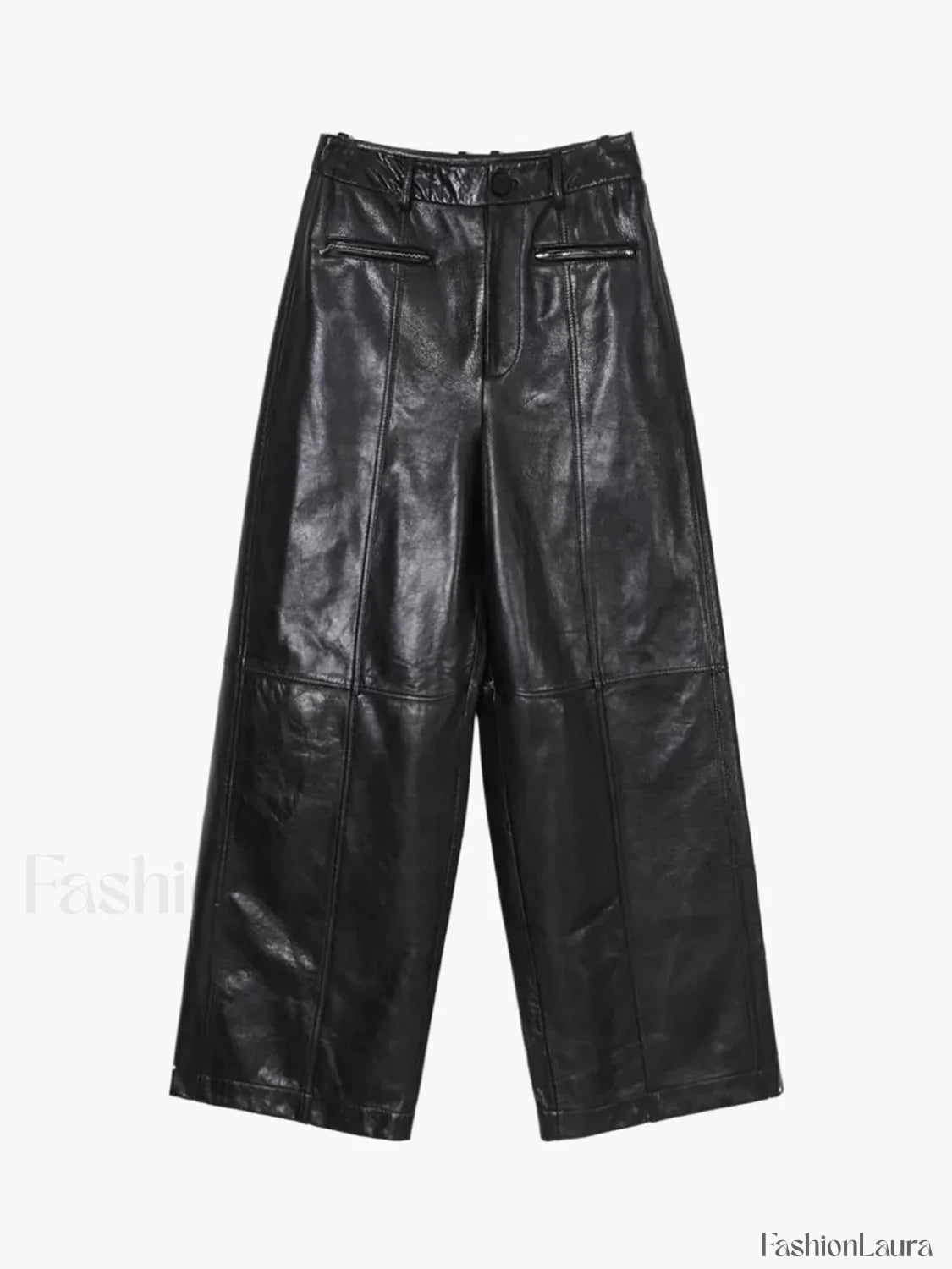 Zippered Faux Leather Trendy Straight Leg Mid-waist Pants