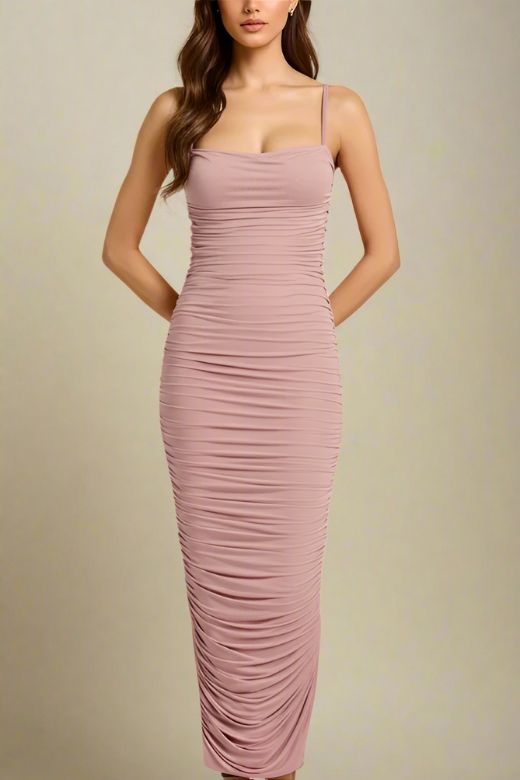 Zoe Bodycon Wrap Maxi Dress - Tan Brown