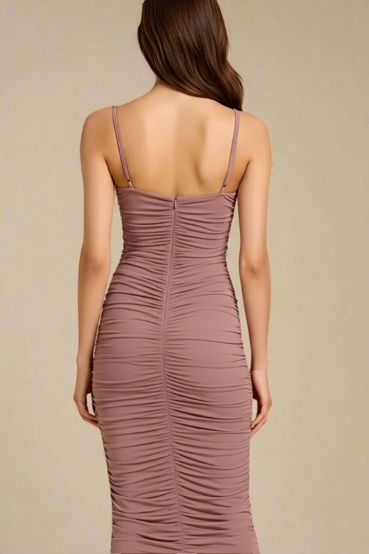 Zoe Bodycon Wrap Maxi Dress - Tan Brown