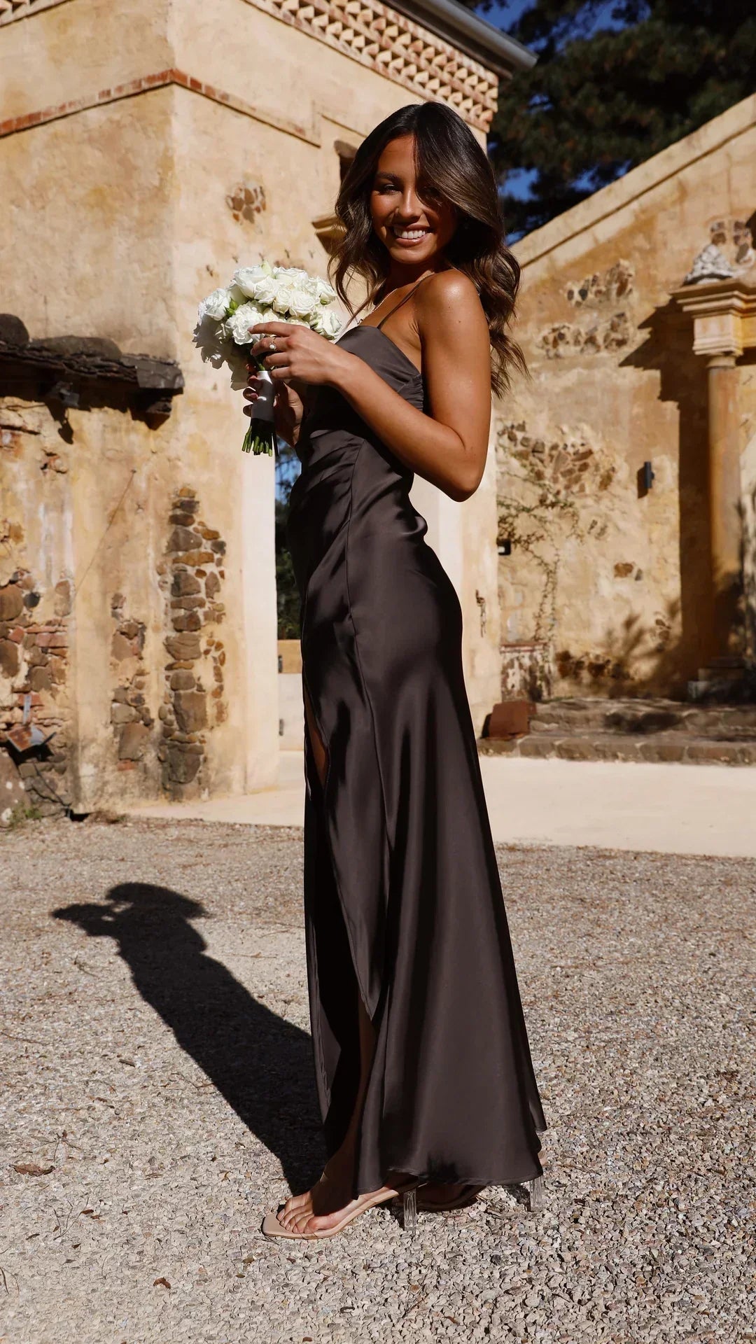 Satin Square Neck Spaghetti Strap High Split Maxi Dress 7