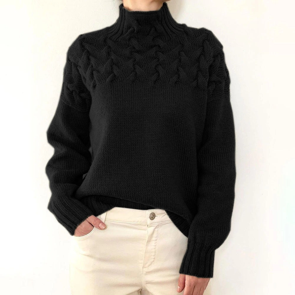 Turtleneck Cable Knit Long Sleeve Sweater